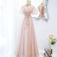 Rosa Tüll Perlen langes Ballkleid A-Linie Abendkleid 10400