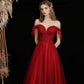 Burgund Tüll Perlen langes Ballkleid A-Linie Abendkleid 10428