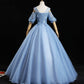 Blue tulle lace long prom dress A line evening dress  10457