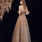 Shiny tulle sequins long prom dress A line evening dress  10378
