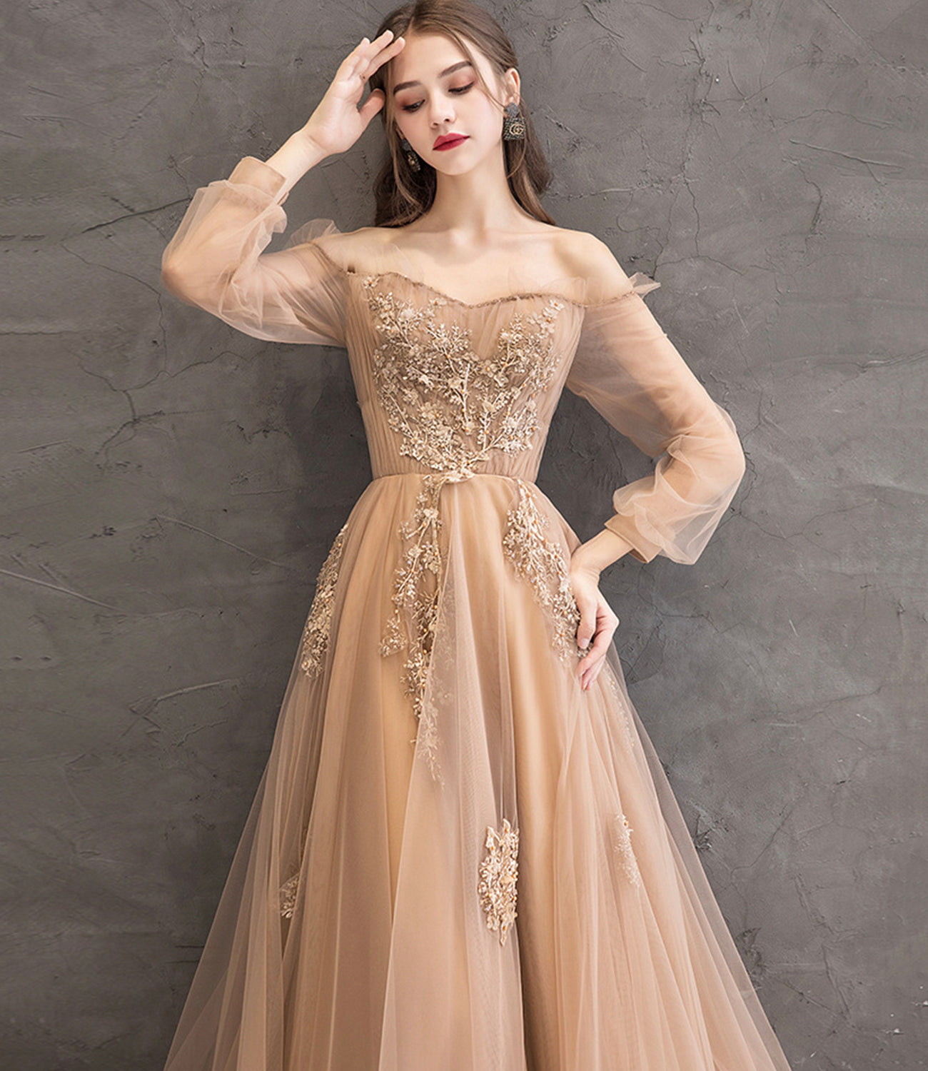 Elegantes langes Ballkleid aus Tüllspitze A-Linie Abendkleid 10344