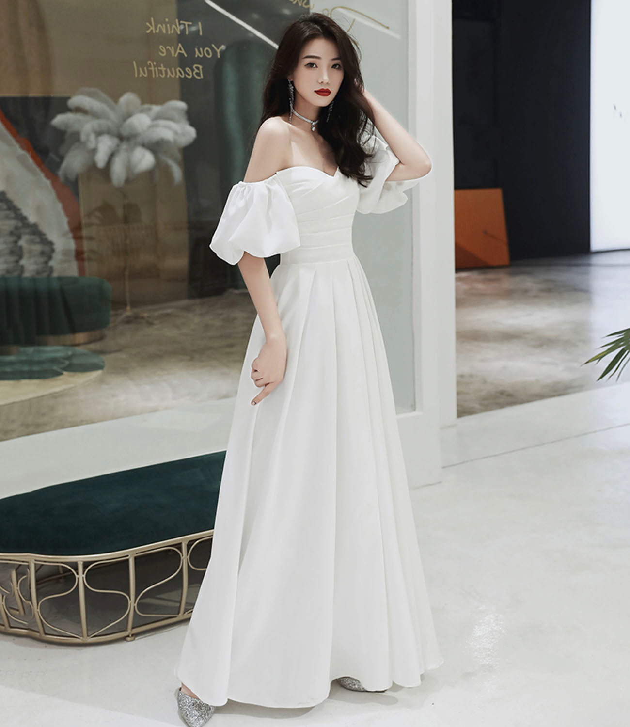 Einfaches A-Linie langes weißes Ballkleid weißes Abendkleid 10338