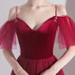 Bugundy Samt Tüll langes Ballkleid A-Linie Abendkleid 10553