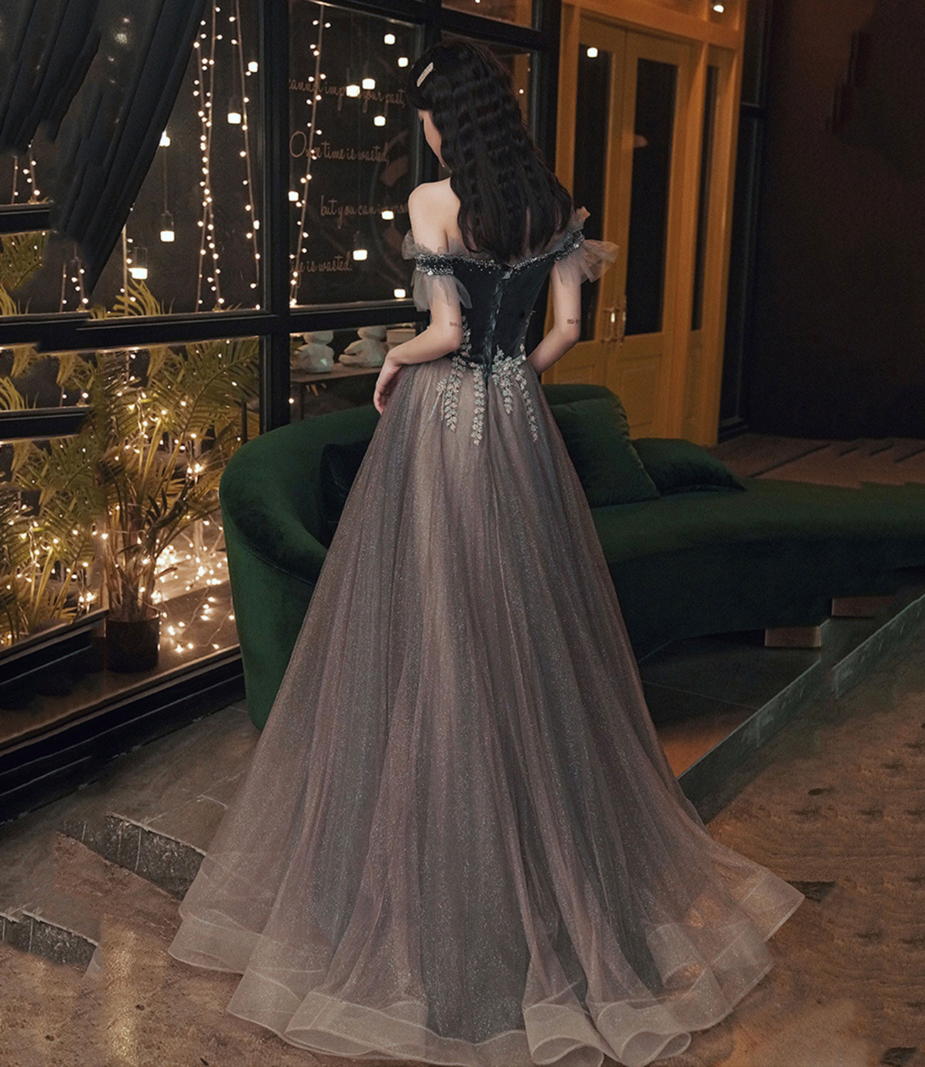 Cute tulle long prom dress A line evening dress  10345