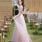 Rosa Tüll Pailletten langes Ballkleid Abendkleid 10362