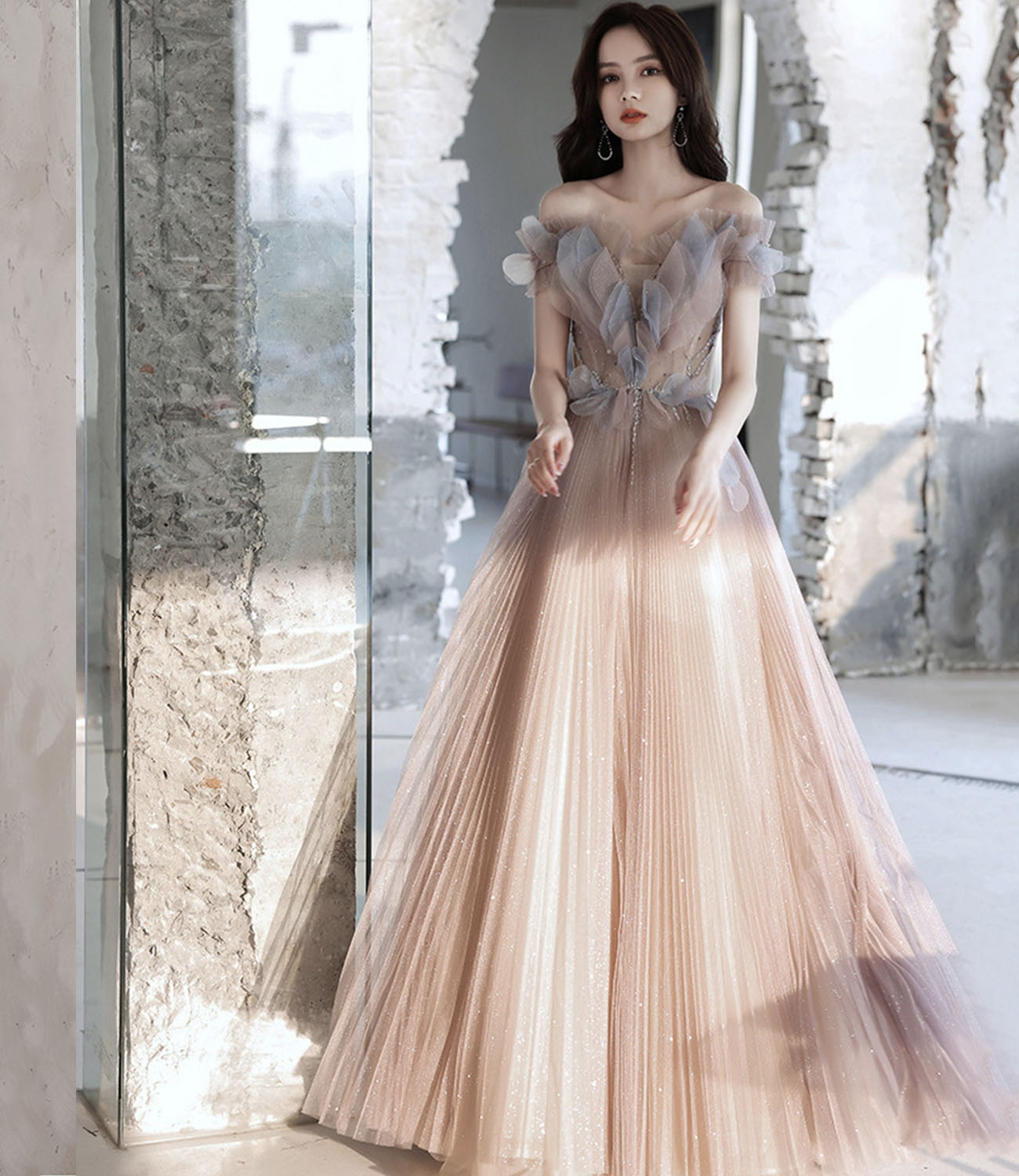 Süßes langes Ballkleid aus Tüll A-Linie Abendkleid 10426