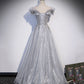 Langes Ballkleid aus grauer Tüllspitze A-Linie Abendkleid 10406