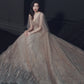 Champagner Tüll Spitze langes Ballkleid A-Linie Abendkleid 10464
