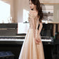 Robe de soirée longue en tulle et dentelle champagne Robe de soirée trapèze 10381