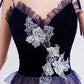 Robe de soirée longue en tulle bleu et dentelle 10617