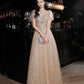 Champagne tulle sequins long prom dress evening dress  10325
