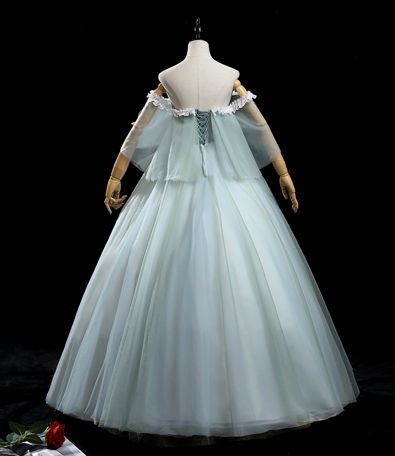 Green tulle lace long prom dress A line formal dress  10459