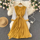 Süßes Langarmkleid mit V-Ausschnitt A-Linie Modekleid 10667