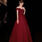 Burgundy satin long prom dress A line evening dress  10316