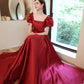 Red satin long A line prom dress red evening dress  10529