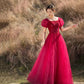 Rote Tüllperlen langes Ballkleid A-Linie Abendkleid 10303