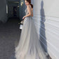 Langes Ballkleid aus grauem Tüll mit Perlen A-Linie Abendkleid 10409