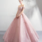 Rosa Tüll Spitze langes Ballkleid A-Linie Abendkleid 10359