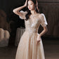 Champagne tulle sequins long prom dress evening dress  10325