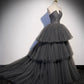 Gray tulle lace long ball gown dress formal gown  10296