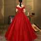 Red tulle sequins long ball gown dress A line evening dress  10324