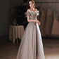Gray tulle sequins long prom dress gray evening dress  10451