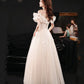 Champagne tulle long prom dress A line evening dress  10423