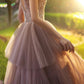 Stylish tulle beads long prom dress A line evening dress  10326