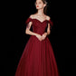 Burgundy satin long prom dress A line evening dress  10316
