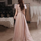 Rosa Tüll Perlen langes Ballkleid A-Linie Abendkleid 10320