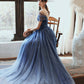 Langes Ballkleid aus blauem Tüll mit Pailletten blaues Abendkleid 10477