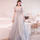 Gray tulle sequins long ball gown dress formal dress  10322