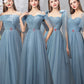 Blue tulle long A line prom dress blue evening dress  10588