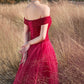 Robe de soirée longue en tulle rouge avec perles 10307