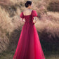 Rote Tüllperlen langes Ballkleid A-Linie Abendkleid 10303