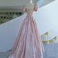 Pink satin long prom dress pink evening dress  10311