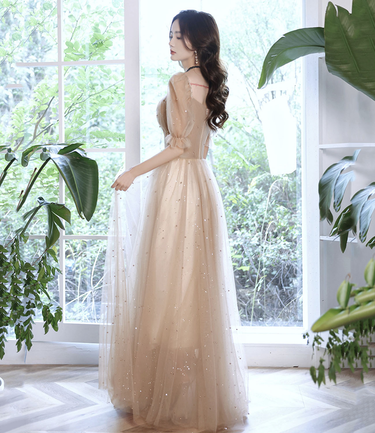 Cute tulle long prom dress A line evening dress  10430