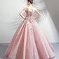 Rosa Tüll Spitze langes Ballkleid A-Linie Abendkleid 10359