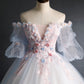 Cute tulle applique long prom gown A line evening gown  10260