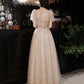 Champagne tulle sequins long prom dress evening dress  10325