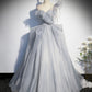 Graues langes Ballkleid aus Tüll A-Linie Abendkleid 10273
