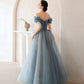 Blue tulle long A line ball gown dress evening gown  10287