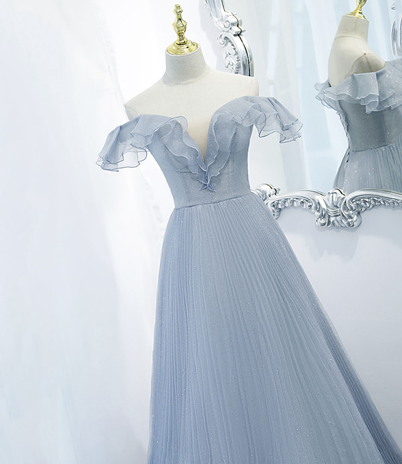 Blaues langes Ballkleid aus Tüll blaues Abendkleid 10270