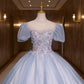 Blaues, glänzendes, modisches, elegantes, exquisites Tüll-Spitzenkleid mit Blumenapplikationen, langes Ballkleid, Abendkleid, Abschlusskleid 10259