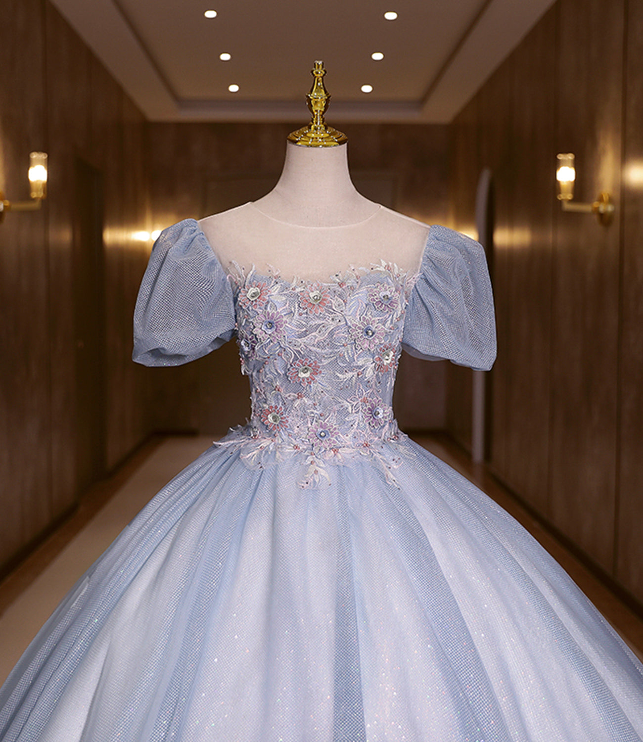 Blaues, glänzendes, modisches, elegantes, exquisites Tüll-Spitzenkleid mit Blumenapplikationen, langes Ballkleid, Abendkleid, Abschlusskleid 10259