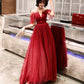 Black tulle long prom dress A line evening dress  10317