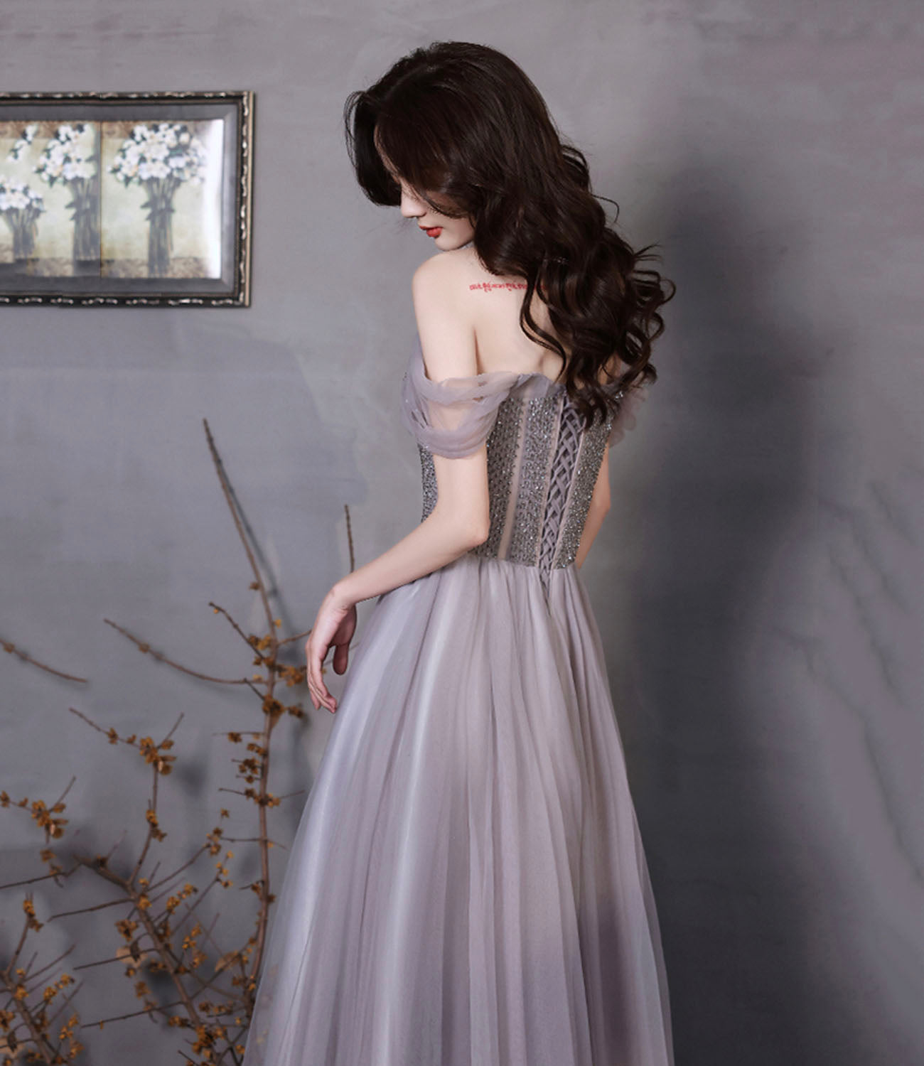 Süßes Tüll Perlen langes Ballkleid A-Linie Abendkleid 10319