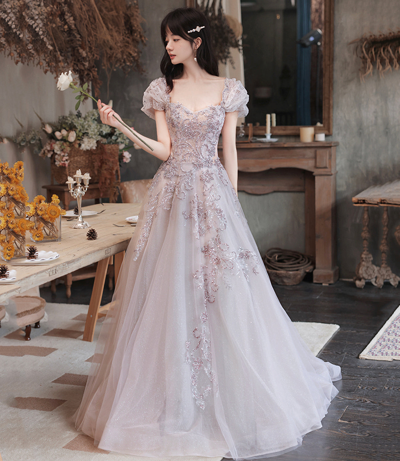Robe de soirée longue en tulle à paillettes mignonne 10251