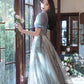Gray tulle sequins long prom dress gray evening dress  10252