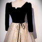 Black velvet tulle long prom dress A line evening gown  10237